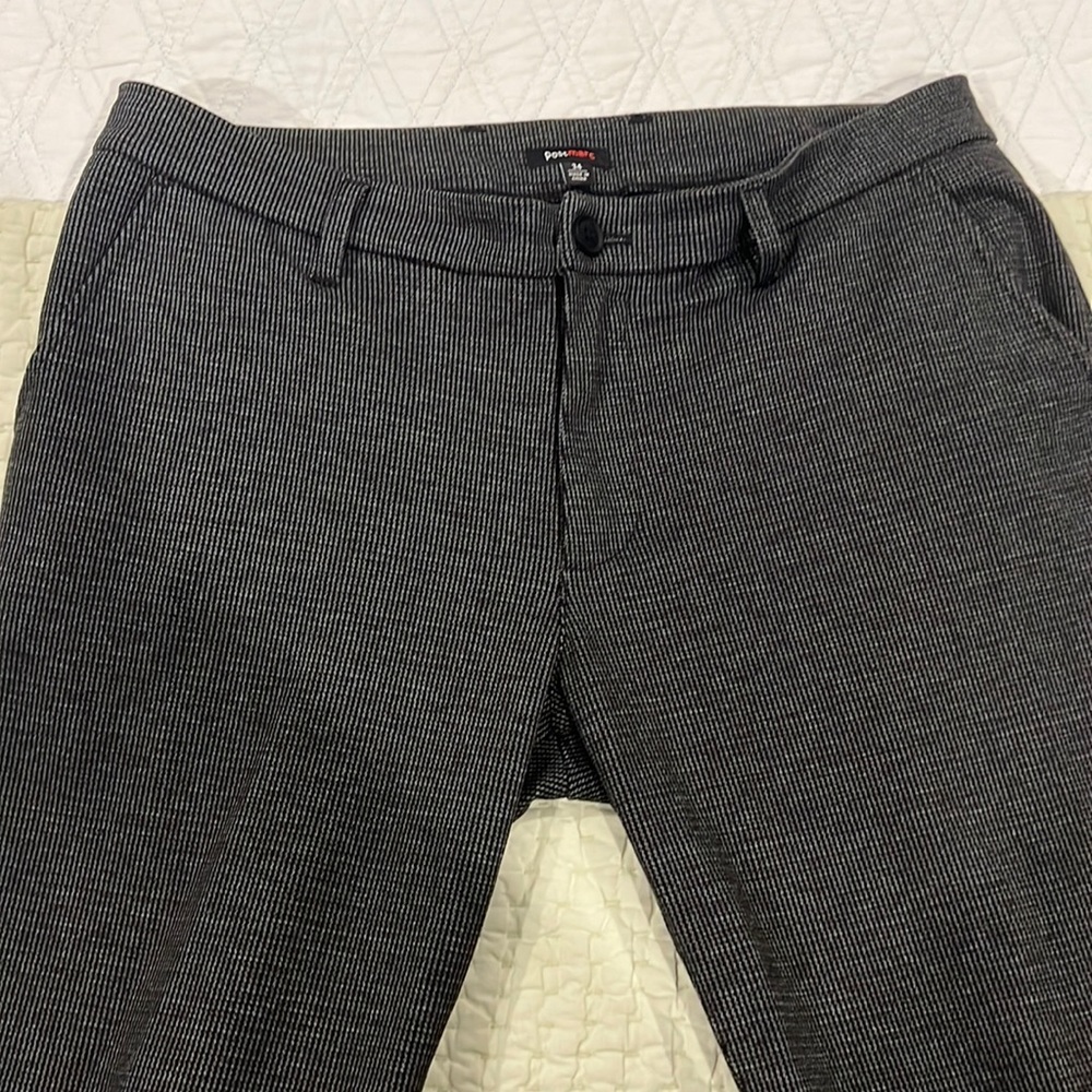 Postmarc super stretchy grey tweed pants.